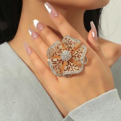 SXXINGI โหลแบบกลวง แหวนเปิด เซอร์คอน ของอินเดีย แหวนเรโทร วินเทจ ปรับได้ปรับได้ แหวนดอกไม้ขนาดใหญ่ สำหรับผู้หญิง