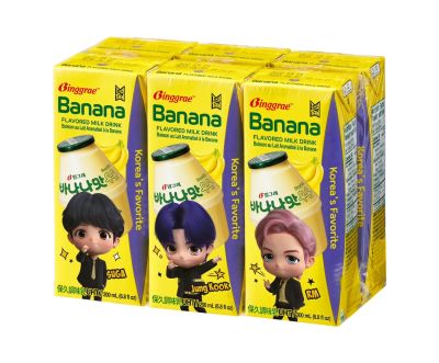 Noona mart -นมเกาหลี นมกล้วย เมล่อน สตอร์เบอร์รี่ วานิลลา กล่อง limited ลาย BTS แบบแพค - Binggrae BTS Milk BTS edition 6 pack (banana, melon, strawberry, vanilla)