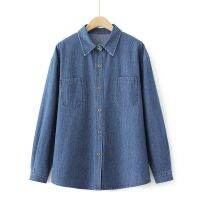 Plus Size XL-4XL Womens Turn Down Neck Solid Color Denim Blouses Ladies Elegant Button Up Female Blue Tops Fashion A-line Blusas