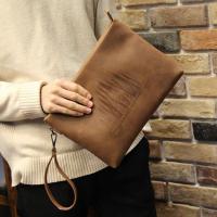 ✓✈☒ New mens handbag mens bag large-capacity clutch bag envelope bag soft leather casual clip bag Korean version of crazy horse leather