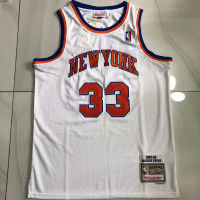 เสื้อถักสำหรับผู้ชาย York ใหม่ Patrick Mitchell &amp; Ness 1985-86 Hardwood CLASSIC Jersey-สีขาว/น้ำเงิน