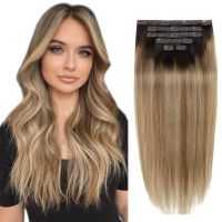 BHF Clip in Hair Extensions Human Hair Straight Remy Hair Natural Black Light Brown Honey Ombre Hair Extensions With Clips 70g Wig  Hair Extensions  P