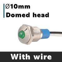 Signal light 12v 10mm flat head stainless steel ip67 metal indicator led pin terminal with wire