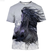 2023 NEW Casual Short Sleeved T-shirt, Loose Print, Horse Animal Pattern, Summer Mens Fashionable Street Clothing fashion