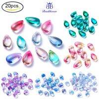 20 pc Transparent Glass Charms, Dyed &amp; Heated, Teardrop, Sky Blue, 13.5x8x6.5mm, Hole: 1.2mm