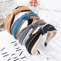 【YF】 Wide Top Knot Hair Bands For Women Solid Color Chain Bow Elastic Hairband Bezel Girls Headband Hoop Female Accessories