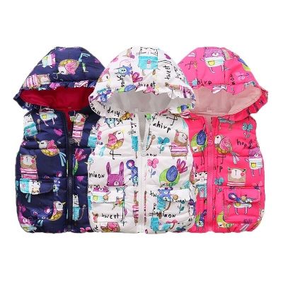 （Good baby store） Girls Vest Kids Hooded Graffiti vest Sweet Waistcoat Children  39;s Down Jacket Winter Warm Vest Baby Girl Jacket Catton Vest
