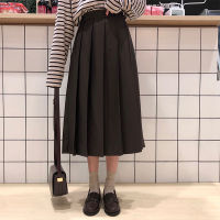 3 colors  Spring Autumn Female long Skirts Women High Waist long pleated Skirt solid color a line skirt womens (X150)