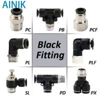 ◊┇ Black Air Hose Fittings 1/8 1/4 3/8 1/2 4mm/6mm/8mm/10mm PC PCF PL Tube Connector Pneumatic Quick Coupling Pipe Hose Fitting