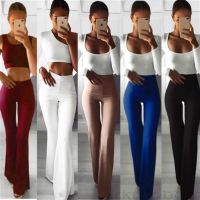 High Waist Flare Pants Women Office Ladies Elegant Long Pant Solid Wide Leg Bell-Bottom Trousers