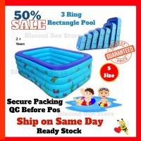 {ready stock} 3 Rings Inflatable Rectangular Swimming Pool Children Outdoor Bathtub kids pool baby swimming pool (5 size)