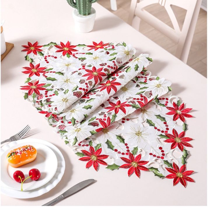 popular-satin-embroidery-christmas-poinsettia-flowers-bed-table-runner-flag-cover-new-year-home-decor