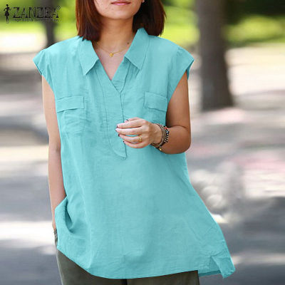 (เคลียร์สต๊อกขาย)(จัดส่งฟรี) Fancystyle ZANZEA เสื้อคอพับลงแบบลำลองของผู้หญิงวินเทจเรียบง่ายลำลองที่ปิดแขนเสื้อแบบเรียบ #8