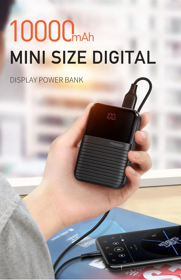 2019 Mcdodo останній міні-розмір 10000mAh Power Bank з цифровим дисплеєм