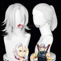 High Quality Uzui Tengen Wig Anime Demon Slayer Cosplay Wig Silver White Heat Resistant Synthetic Hair Party Role Play Wigs