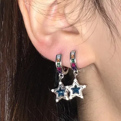For Women Cool Sweet Buckle Earrings Charm Colorful Drop Pentagram