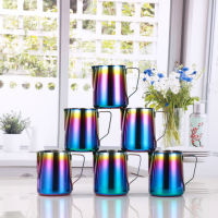 350600ml Milk Jugs Rainbow Color Stainless Milk Frothing Cup Coffee Mugs Milk Tea Cup Cappuccino Cafe Latte Pull Flower Cup