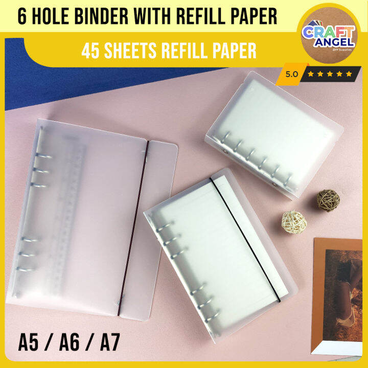 6 Hole Loose Leaf Binder with 45 Sheets Refill Paper A5 / A6 / A7 Ring