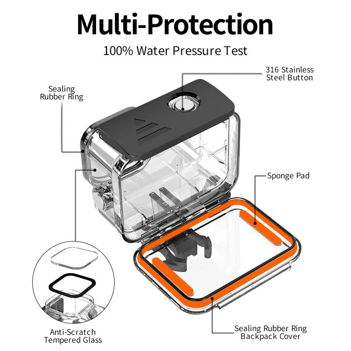 เทมเปอร์เลนส์กระจกดำน้ำเคสกันน้ำใต้น้ำยาว60ม-สำหรับ-gopro-hero-9-10-11อุปกรณ์เสริมกล้องสีดำ