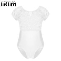 ▥♧ Kids Professional Ballet Tutu Dancewear Floral Lace Bowtie See-through Girls Ballet Dance Gymnastics Leotard Bodysuit Costumes