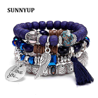 SUNNY ผู้หญิง Multi - Layer: ปีกพู่ธรรมชาติสร้อยหิน