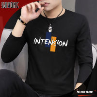 Suikone เสื้อยืดแขนยาวผู้ชาย,เสื้อสไตล์เกาหลีแบบใหม่แขนยาวไซส์ใหญ่เทรนด์ราคาไม่แพง