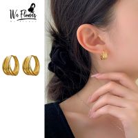 ต่างหูห่วงวงกลมสำหรับผู้หญิงเครื่องประดับอัญมณีกลมสีทอง14K Twining ลายดอกไม้คลาสสิก