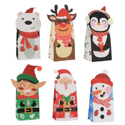 24PCS Christmas Bags for Gift Bags for Christmas Bags Bulk Assortment Kraft Paper Holiday Bags(6 Styles)