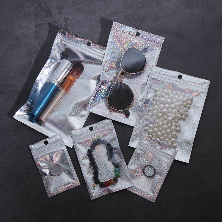 cw-10pcs-iridescent-zip-lock-pouches-plastic-holographic-makeup-hologram-2021