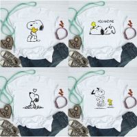 COD DSFERTRETRE Cartoon Snoopy Printed Snoopy and Woodstock Hugging Woman Short Sleeve T-shirt Female