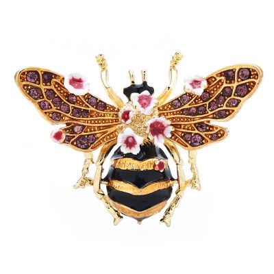 Wuli&amp;baby Big Enamel Bee Brooches For Women Men 3-color Flower Insects Party Causal Brooch Pin Gifts