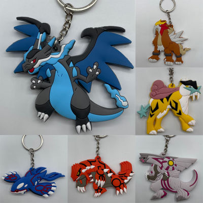 Pokemon Anime Figures Groudon Palkia Entei Soft Rubber Keychain Bag Key Ring Pendant Accessories Childrens Toys Birthday Gifts