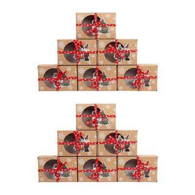 24Pcs Christmas Cookie Box Food Safe Kraft Paper Baking Box for Packaging Cakes Pastries At Christmas Parties Set