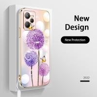 เคสโทรศัพท์สำหรับ OPPO Realme C35 C12 C15 C21Y C25Y Realme C21 C20 C20A C11 Narzo Prime Narzo 20 Narzo 30A ดอกแดนดิไลออนและรูปผีเสื้อกรอบสี่เหลี่ยม C25ป้องกัน C25S ส่งเชือกเส้นเล็ก