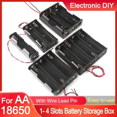 ABS Plastic 18650 Power Bank Case AA Battery Holder Container 1 2 3 4 Slot Battery diy 18650 Battery Storage Box With Wire Lead