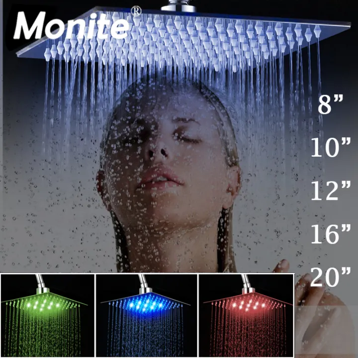 Monite 8 10 12 16 20 24 Inch Led Rain Shower Head B8136 Stainless Steel Rainfall Shower Head