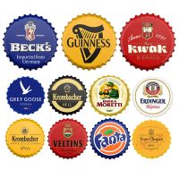 【YF】○☌  Beer Bottle Cap Tin Sign Metal Round Plates Classic Wine Brand Plaques Bar Wall Signs Customize