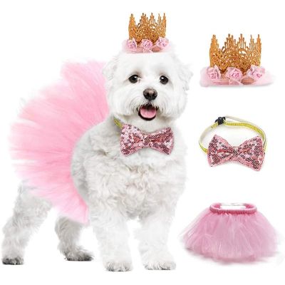 [HOT!] Dog tutu skirt with hat crown and bowtie collar for pet birthday party supplies