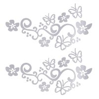 Blocking Scratches Flower Vine Butterfly Lace Reflective Silver White Car Personality-Fashion Stickers 2 Sheets