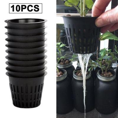 10pcs Grow Orchids Wide Lip Hydroponics Cups Planting Mesh Pot Soilless Net Basket Slotted Container Colonization Black 3 Inch