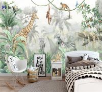 Custom Milofi Custom สีน้ำ Jungle Nursery 3d วอลล์เปเปอร์ภาพจิตรกรรมฝาผนังสำหรับเด็กเนอสเซอรี่ Room 3d สัตว์วอลล์เปเปอร์สติกเกอร์ Art Deco