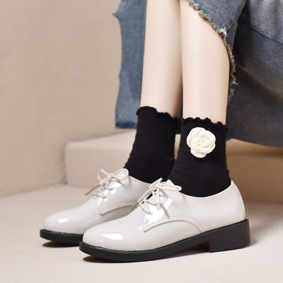 British style small leather shoes for women in spring and autumn 2023, new student style casual lace up low heel Lefu single shoes