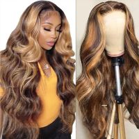 【jw】✱ Ombre Front Wig Human Hair Glueless Honey Blonde Colored Wigs for