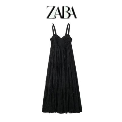 2023 ZaraRua Cos เสื้อผ้าผู้หญิงใหม่ฤดูร้อนปักลายฉลุสีดำชุดกระโปรงยาว800 5107301