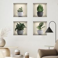 【CC】✤❡  4Pcs/Set Wall Sticker Effect Potted Theme Room Bedroom Decoration Decal Supplies