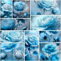 ♤┅ Blue Rose Flowers Pre-Printed Cross Stitch Kit DIY Embroidery DMC Threads Needlework Hobby Craft Knitting Magic Needle Stamped