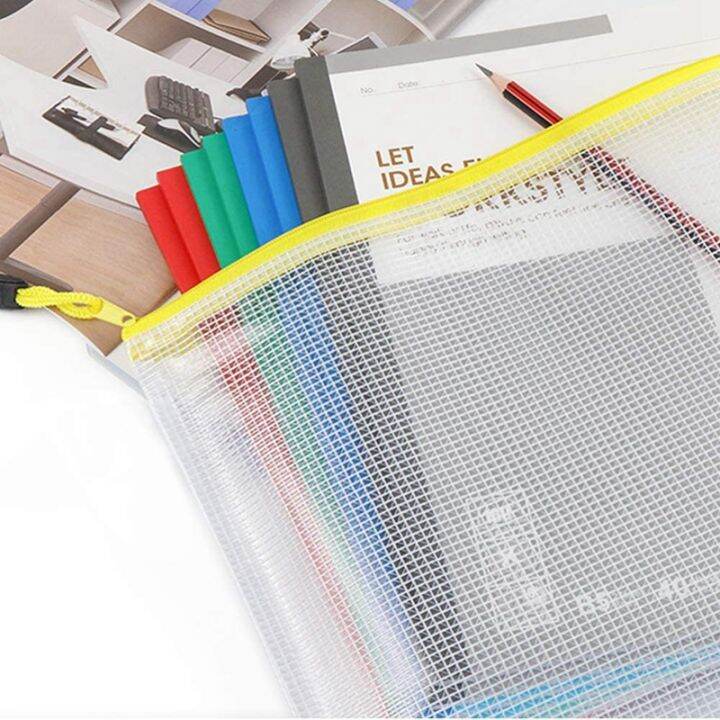 48pcs-mesh-zipper-pouch-document-bag-plastic-zip-file-folders-letter-size-a4-size-for-office-supplies