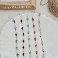 Silver-Aholic สร้อยข้อมือเงินแท้ รูปวงรีหินสี มี 5 สี ( ขาว,ดำ,แดง,เขียวมิ้นท์,เหลือบเขียว)