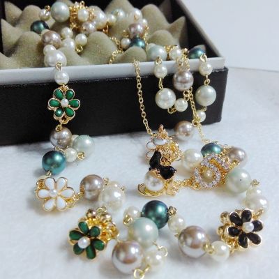 Korean Bohemia Double Multi-Layer Flower Pearl Necklaces Jewelry For Women