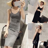 COD SDFGERTYTRRT Womens Summer Sexy Knitted Spaghetti Strap Midi Dress